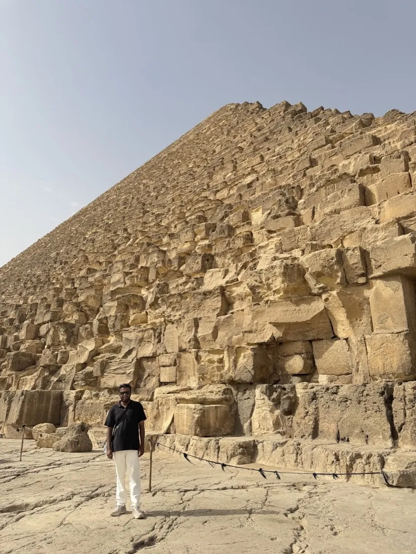 Akash at the foot of the Great Pyramid, Giza